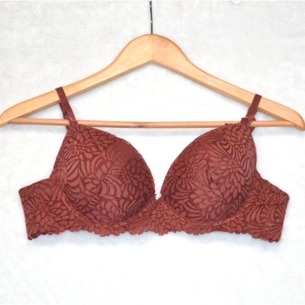 Adrienne Vittadini studio bra underwire rust size 36C textured padded lace wired